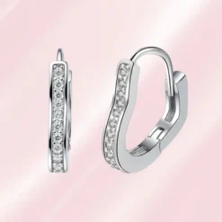 Créoles femme en argent 925 galbées serties d'une ligne de zirconiums, fermoir clip - Ophélie Bijoux