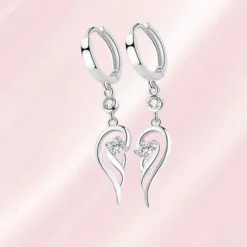 Boucles d'oreilles pendantes femme en argent 925, motif aile ajourée avec zirconiums sertis - Ophélie Bijoux