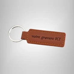 Porte clés cuir :PU marron personnalisé gravé idée cadeau homme femme anneau argenté.