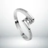 Bague solitaire argent 925 réglable avec pierre zirconium taille ronde sertie en tension, anneau pavé de strass, fond blanc – Celina
