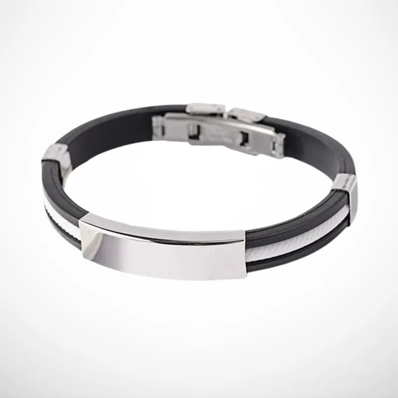 Bracelet Homme en Cuir 2 Bracelet homme en cuir, acier inoxydable avec cordon blanc