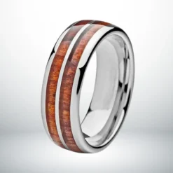 Bague bande centrale homme acier inoxydable bois marron naturel – alliance anneau 8mm