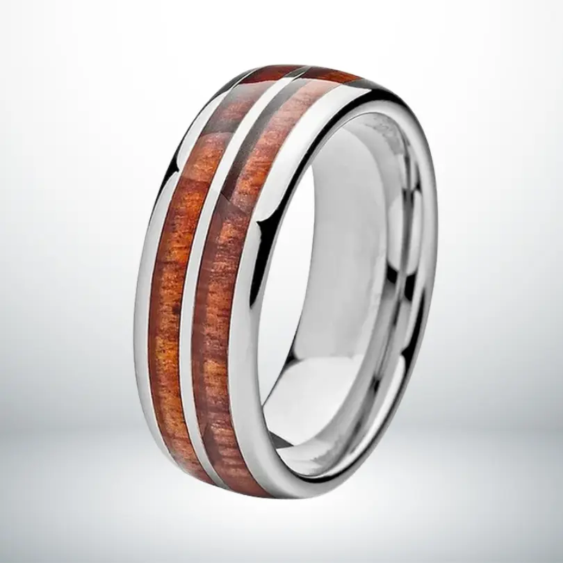 Bague Bande Centrale 1 Bague bande centrale homme acier inoxydable bois marron naturel – alliance anneau 8mm