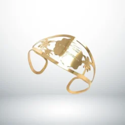 Bague La Réunion dorée en acier 316 représentant la carte de l’île, palmiers et anneau réglable, bijou souvenir du 974