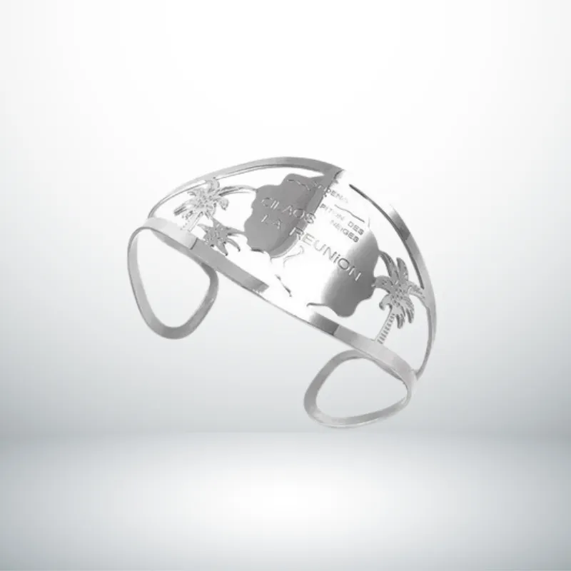 Bague La Réunion 2 Bague La Réunion argentée en acier 316 représentant la carte de l’île