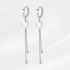 Boucles d'oreilles tombantes Zélie en argent, dormeuse avec médaillons ronds et chaînettes pendantes à perles, bijou femme longiligne Ophélie Bijoux