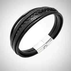 Bracelet Tressé Cuir Homme 5 Bracelet cuir noir tressé et fermoir en acier inoxydable