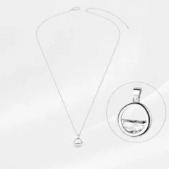 Collier cercle argent 925 avec pendentif rond serti d'un oxyde de zirconium blanc taille facettes, chaîne fine réglable 40+5 cm, bijou délicat fond blanc
