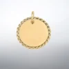 Gravure Pendentif breloque rond doré en acier inoxydable à personnaliser, avec contour torsadé et anneau de suspension, surface lisse idéale pour gravure prénom ou message