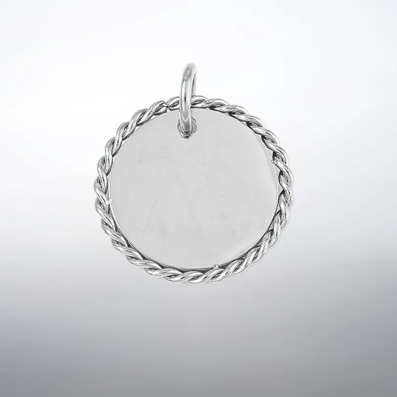 Gravure Pendentif 3 Gravure Pendentif breloque rond argenté avec contour torsadé et anneau de suspension