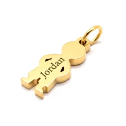 Bijoux Prénom Enfant 7 Pendentif breloque acier doré petit garçon avec gravure du prénom Jordan, bijou enfant personnalisé à offrir