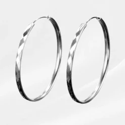 Créoles argent 925 Alicia à motif diamanté, grand anneau rond de 50 mm, boucles d'oreilles femme brillantes Ophélie Bijoux