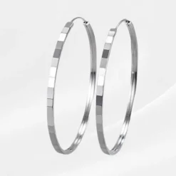 Boucles d'oreilles Créoles Argent 6 Créoles argent 925 Valentina à motif géométrique pavé, grand anneau rond de 50 mm, boucles d'oreilles femme facettées Ophélie Bijoux