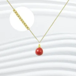 Collier Pierre Naturelle 8 Collier plaqué or avec pendentif en pierre naturelle cornaline rouge orangé enroulé de fil doré, chaîne fine dorée 45 cm — bijou femme
