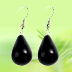 Boucles d'oreilles Pierres Naturelles 13 Boucles d'oreilles goutte en onyx noir naturel brillant poli, monture crochet acier inoxydable 316 – Ophélie Bijoux