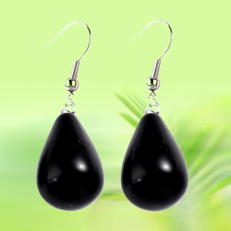 Boucles d'oreilles Pierres Naturelles 7 Boucles d'oreilles goutte en onyx noir naturel brillant poli, monture crochet acier inoxydable 316 – Ophélie Bijoux