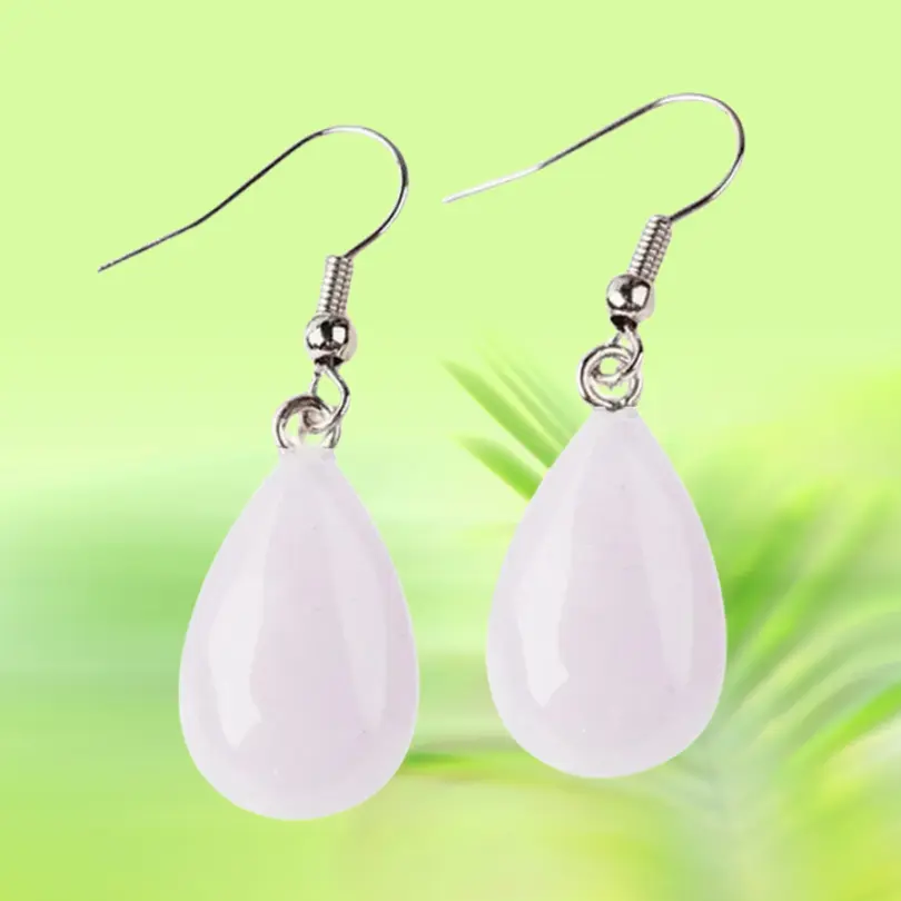 Boucles d'oreilles Pierres Naturelles 5 Boucles d'oreilles goutte en quartz rose naturel translucide laiteux, monture crochet acier inoxydable 316 – Ophélie Bijoux