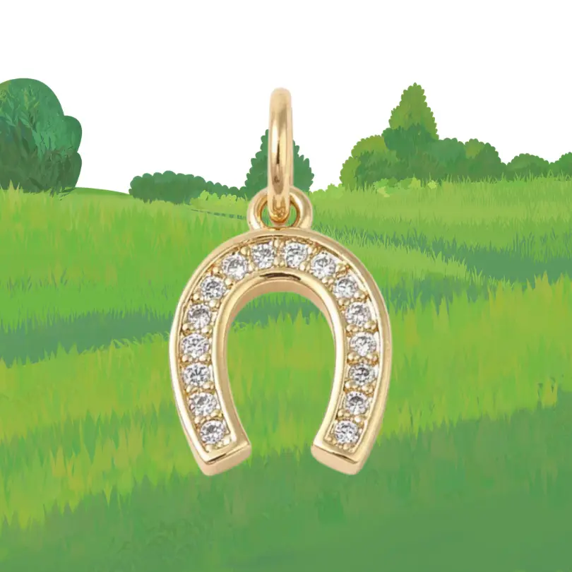 Pendentif Cheval 5 Charm fer à cheval serti de zirconiums blancs en métal doré plaqué or, breloque porte-bonheur brillante pour bracelet ou collier personnalisé