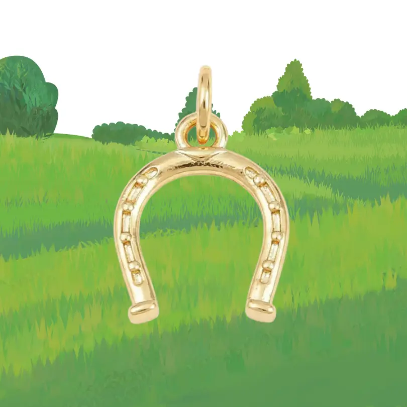 Pendentif Cheval 4 Charm breloque fer à cheval en métal doré gravé sans zirconiums, pendentif porte-bonheur plaqué or pour bracelet ou collier fantaisie