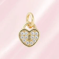 Accueil 8 Charm Coeur cadenas plaqué or, pavé de zirconiums sertis, anneau de suspension doré, pour bracelet ou collier personnalisé