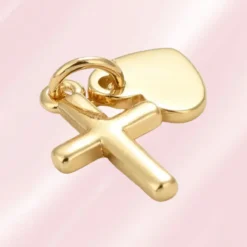 Pendentif breloque croix et cœur plaqué or lisse, sans pierre, anneau doré, pour collier ou bracelet personnalisé